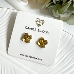 Aretes mini flor dorada acero