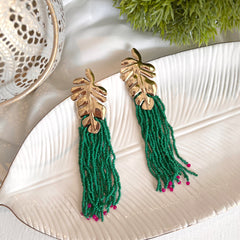 Aretes palma fringe mstacillla verde dorado