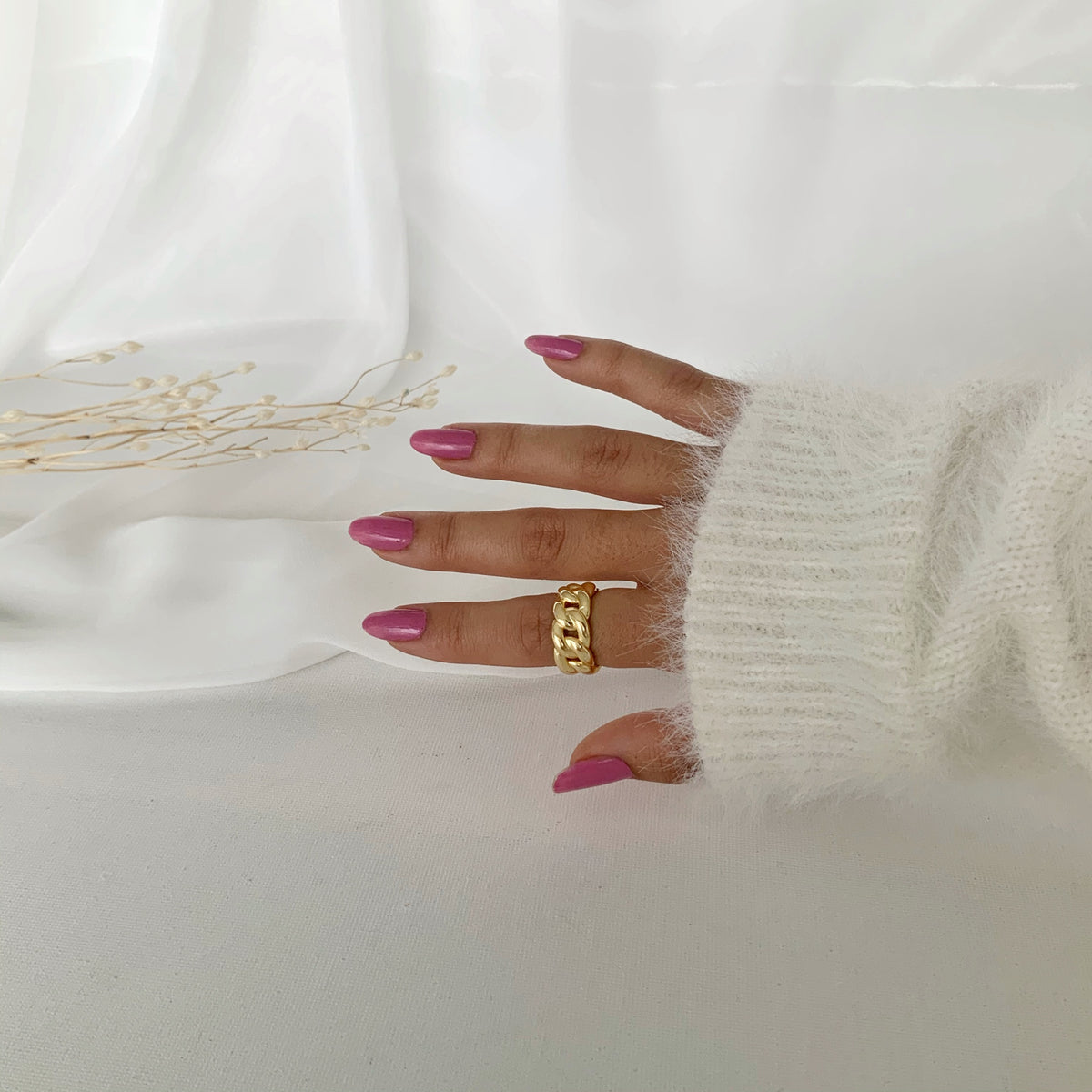 Anillo chunky chain plata 925 bañado en oro 18k