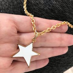 Collar eslabones regulable, dije de estrella blanca enchapado en oro 18K