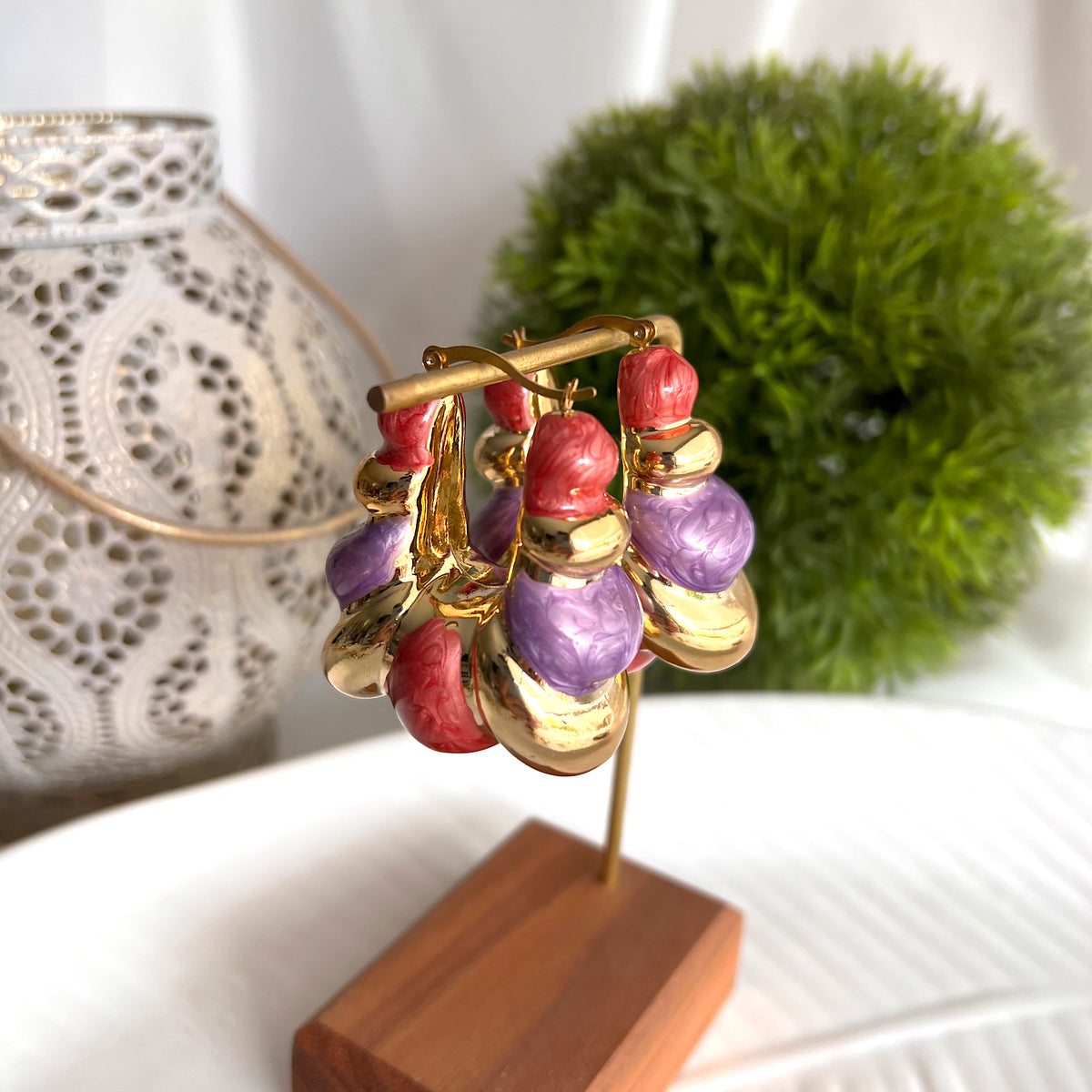 Aretes Marsella square, salmón, lila, dorado