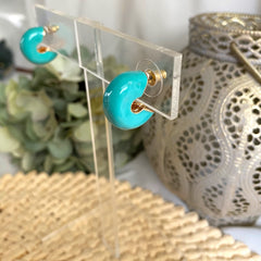 Aretes media argolla esmaltada turquesa