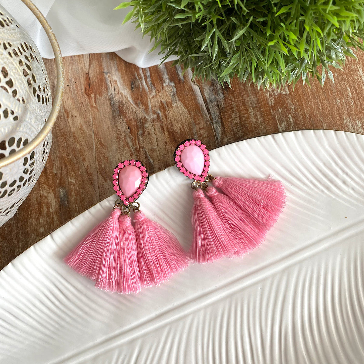 Aretes mini borla soutache rosado