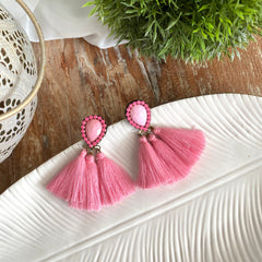 Aretes mini borla soutache rosado