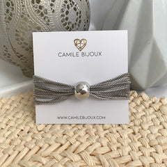 Pulsera de cadena multiple con dije de bola plateado