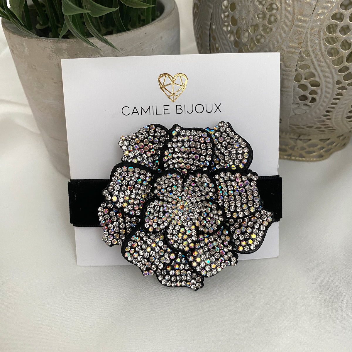 pulsera choker con cinta agamuzada flor full circones