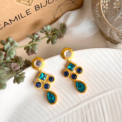 Aretes Nilo azul, turqueza, dorado