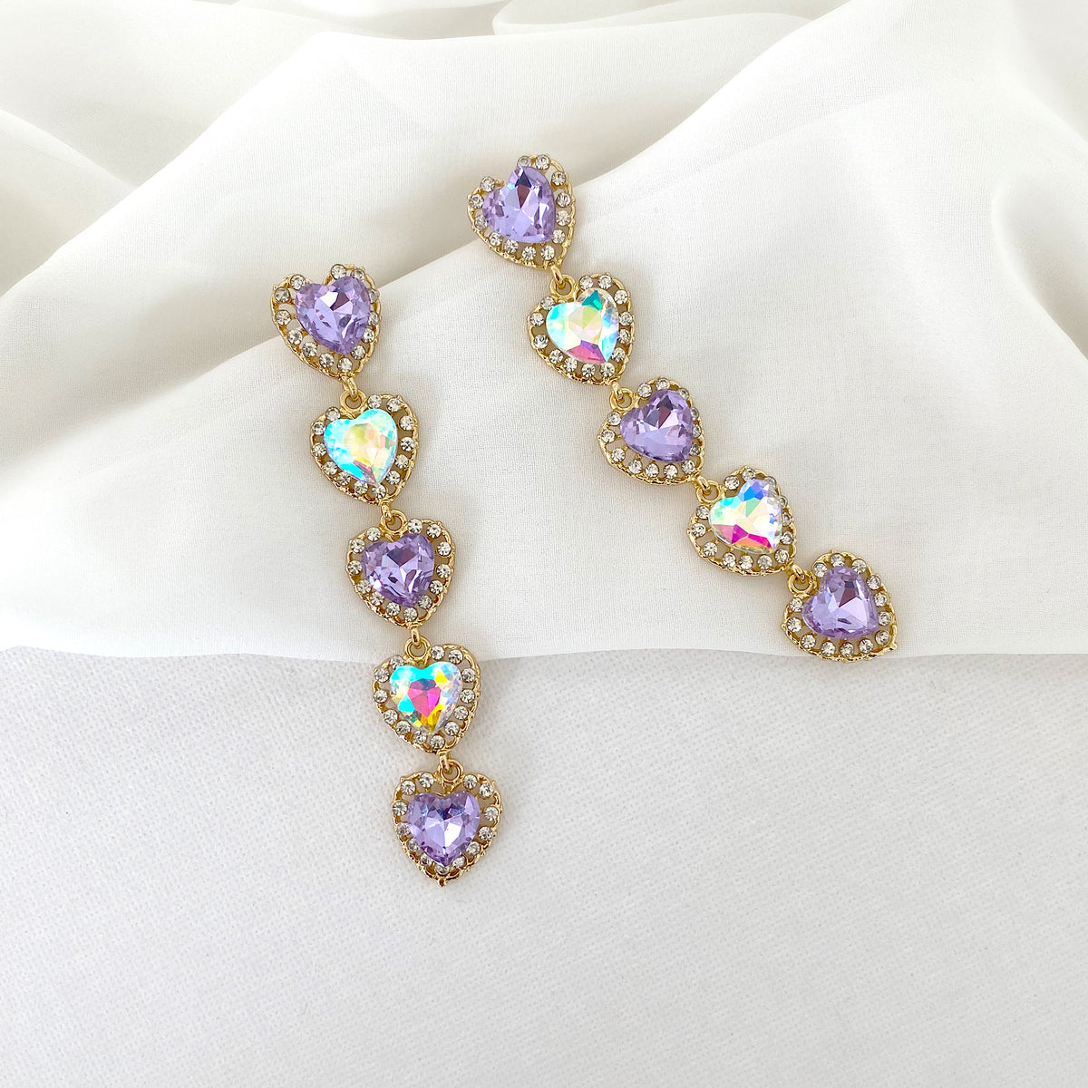 Long mini heart lila y tornasol cristales