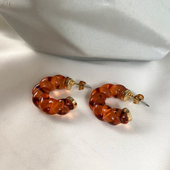 Aretes argollas acrílicas twist naranja, salmón