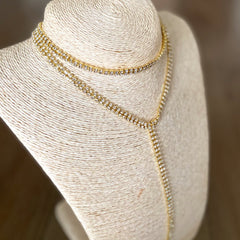 Collar lariat doble caída full circones engaste dorado