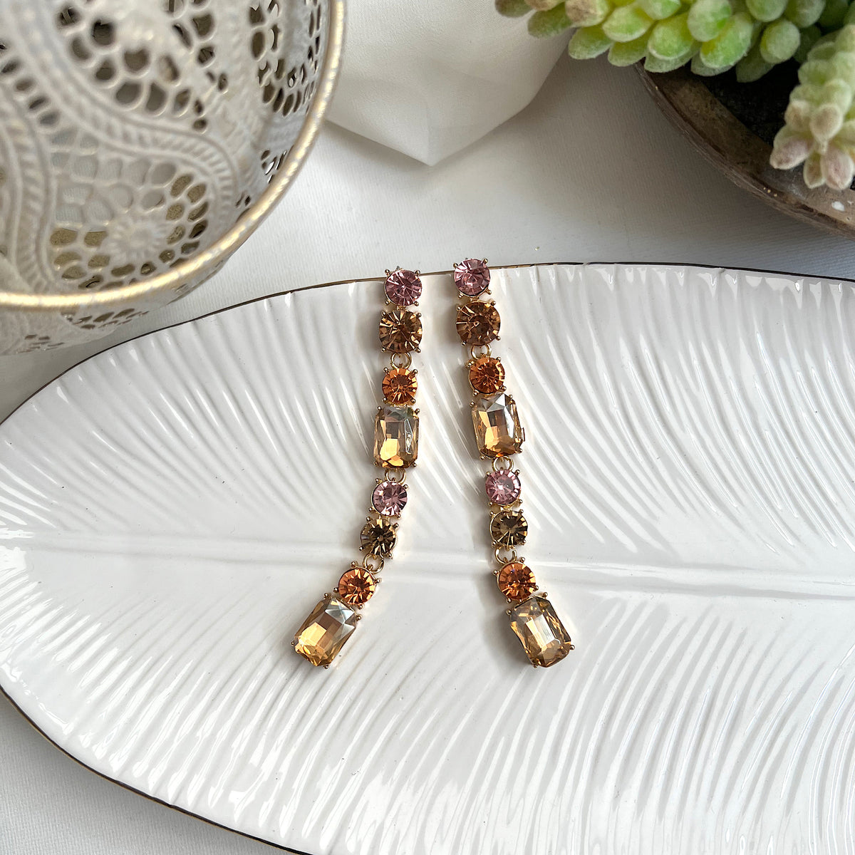 Aretes string cristales nude