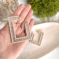 Aretes full cristales rectángulo abierto con perlitas