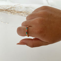 Anillo mini circones de colores plata 925 bañado en oro 18k talla 7