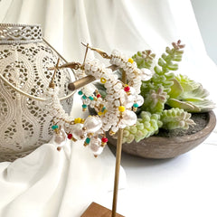 Aretes argollas perlas y puntos de color