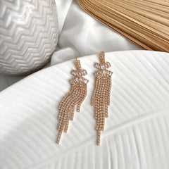 Aretes  fringe circonia rain clear y dorado