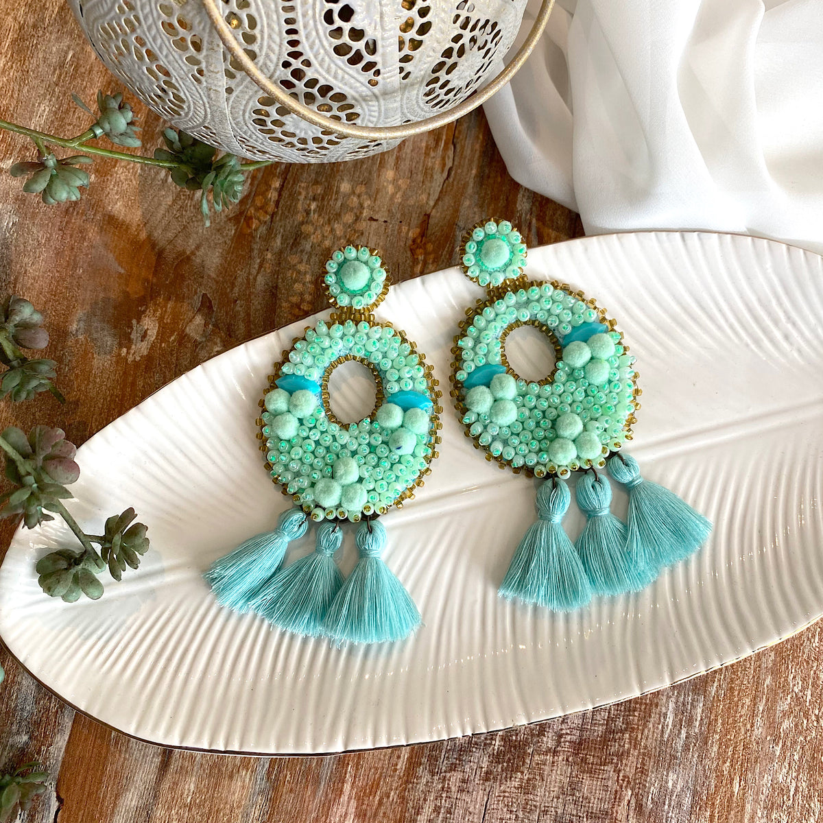 Aretes Magdalena verde agua, menta