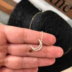 Collar luna lunera y estrella, plata 925 enchapado en oro 18k y circones