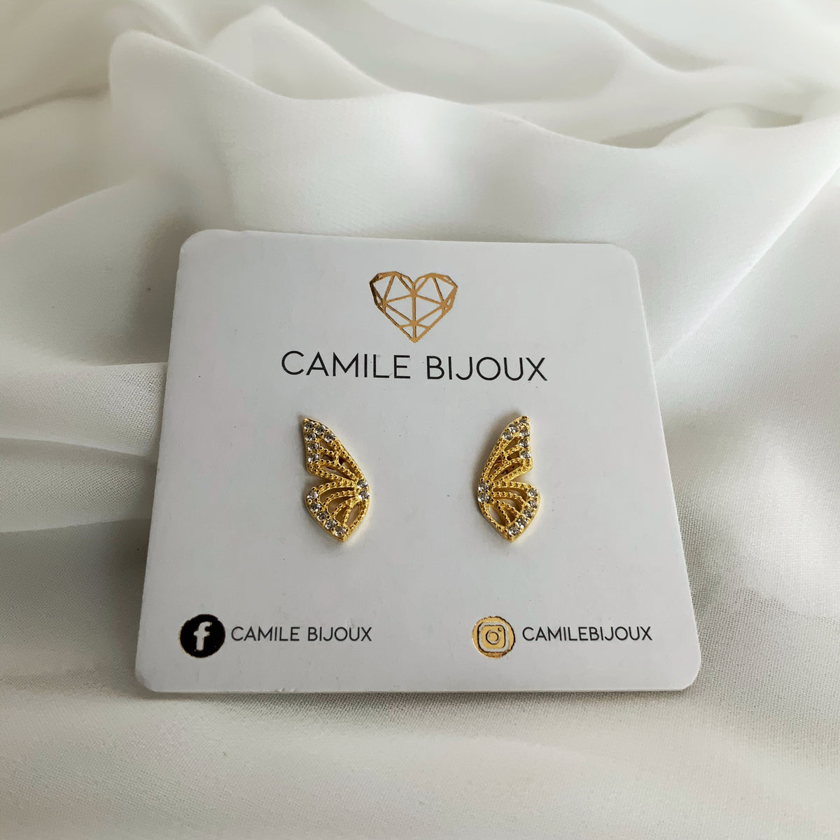 Mini aretes alas de mariposa en plata 925 bañados en oro 18k