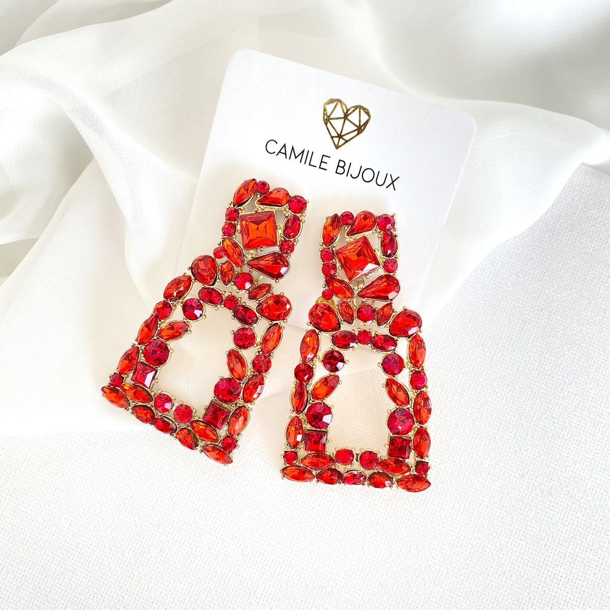 Aretes Becca Cristales rojo