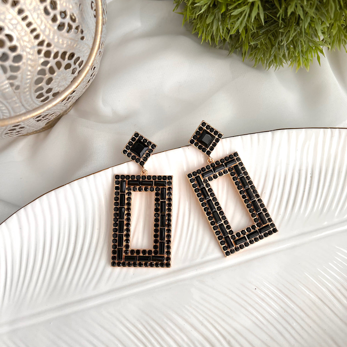 Aretes full cristales negro