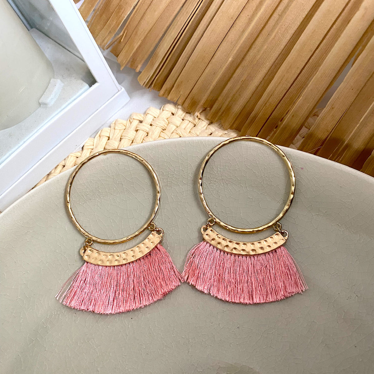 Aretes argolla fleco melón