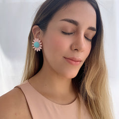 Aretes Dalia rosa y celeste
