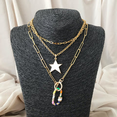 Collar eslabones regulable, dije de estrella blanca enchapado en oro 18K