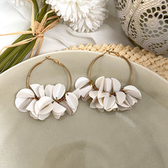 Aretes argolla lentejuela blanco