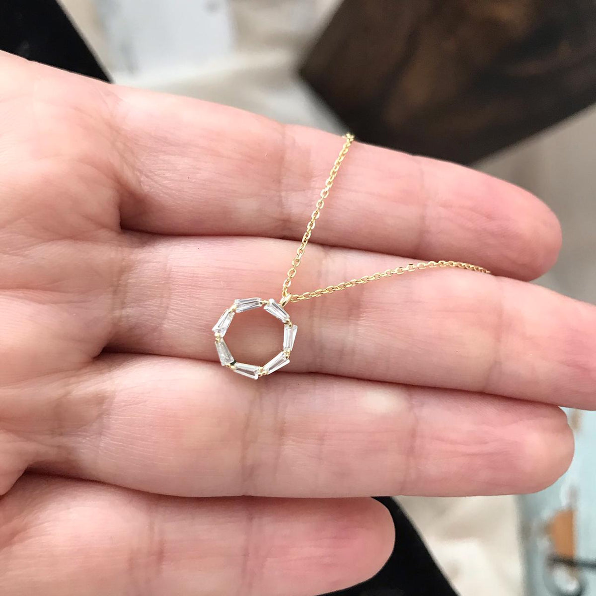 Collar círculo de cristales, plata 925 enchapado en oro 18k