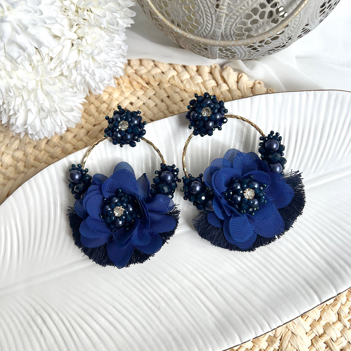 Aretes Rose azul oscuro