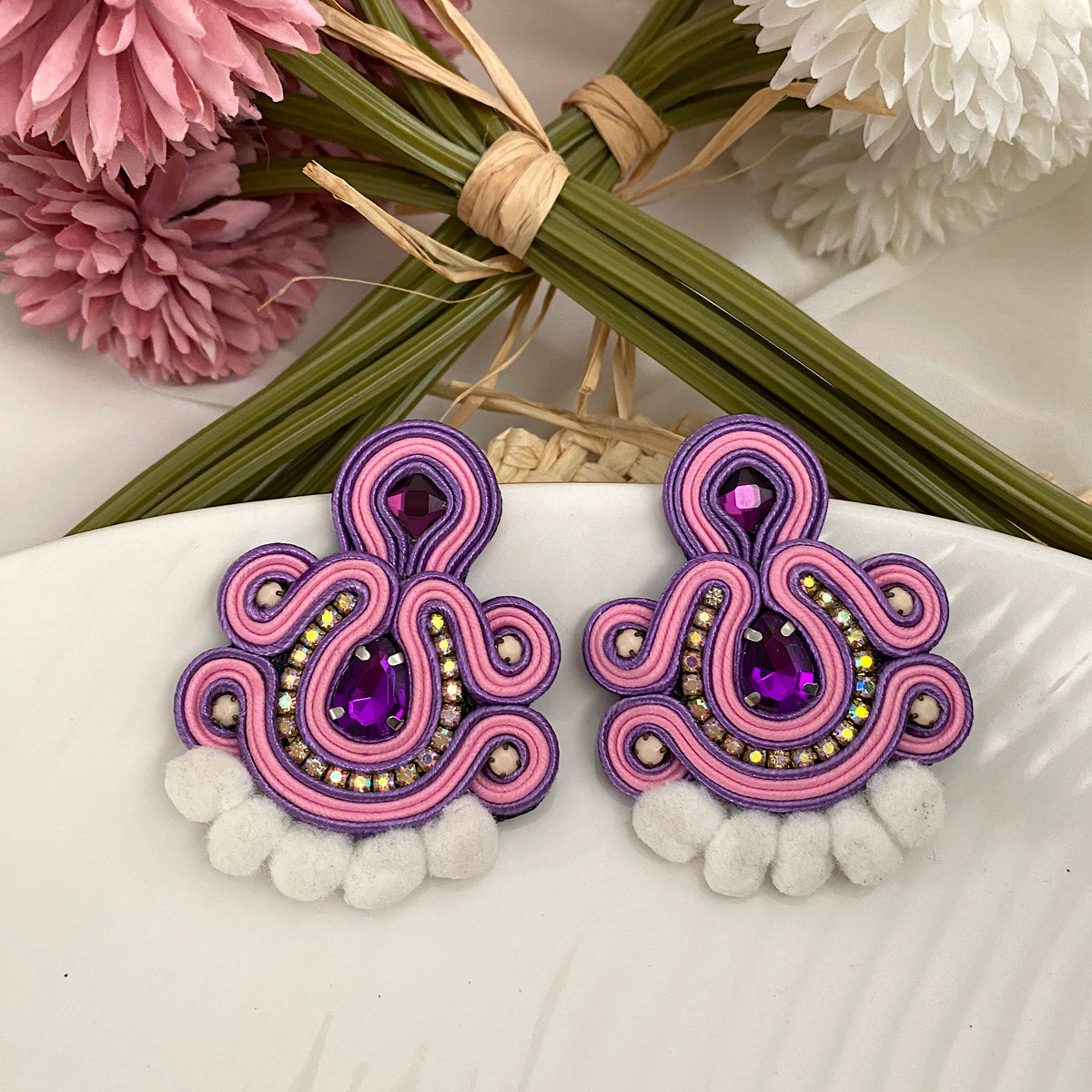 Aretes soutache lila rosado