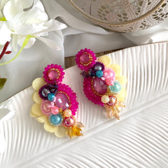 Aretes Florece Magnolia fucsia, amarillo, rosa, celeste