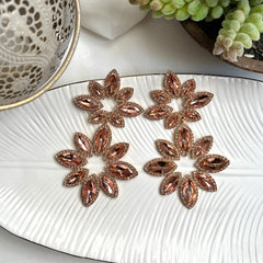 Aretes full cristales largos nude peach