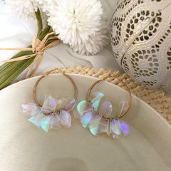 Aretes argolla lentejuela clear blanco