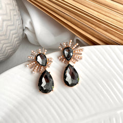 Aretes glass drops plomo y perlas