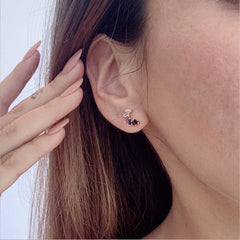 Aretes semi circulo de cristales de colores en plata 925 bañado en oro 18k