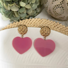 Aretes corazón acrilico rosado