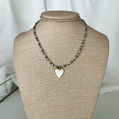 Collar Tutti con dije de corazon blanco enchapado en oro 18k