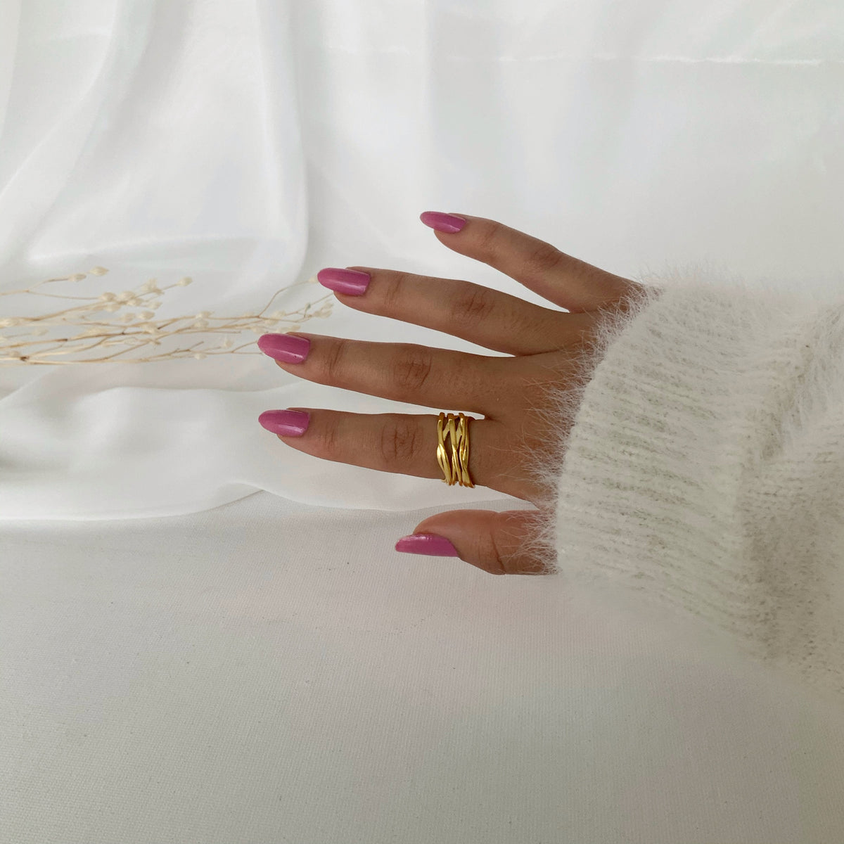 Anillo curzado ajustable en plata 925 bañado en oro 18k