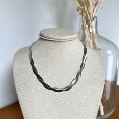 Collar serpiente trenzado plateado