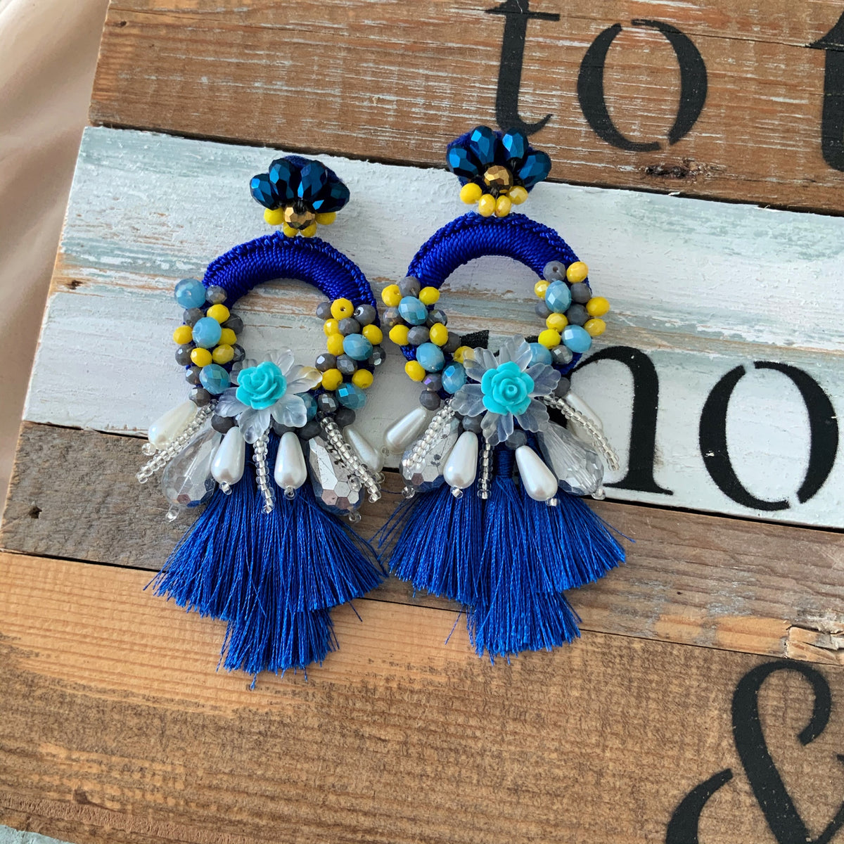 Aretes Vera azul amarillo