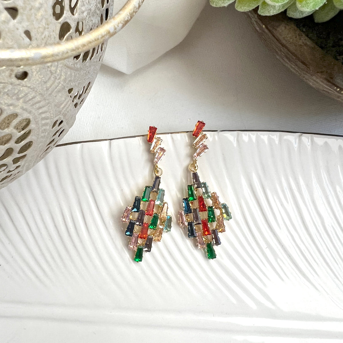 Aretes circonia raibow pastel rombo