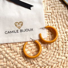 Aretes argollas acrílicas amarillo mostaza