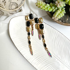 Aretes Cleo nude, negro, dorado