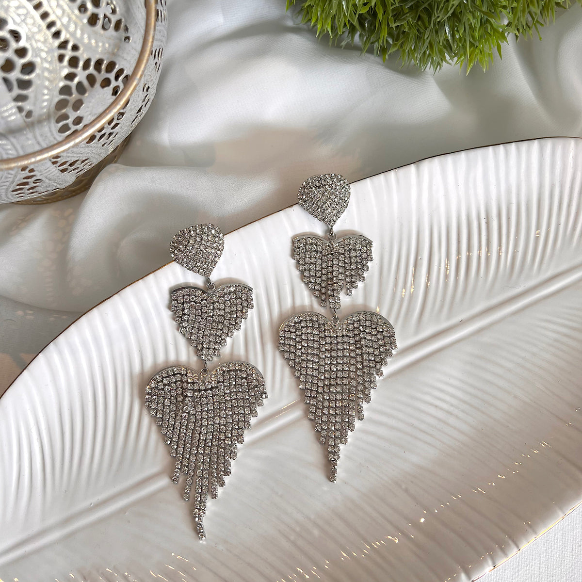 Aretes fringe circonia clear corazón