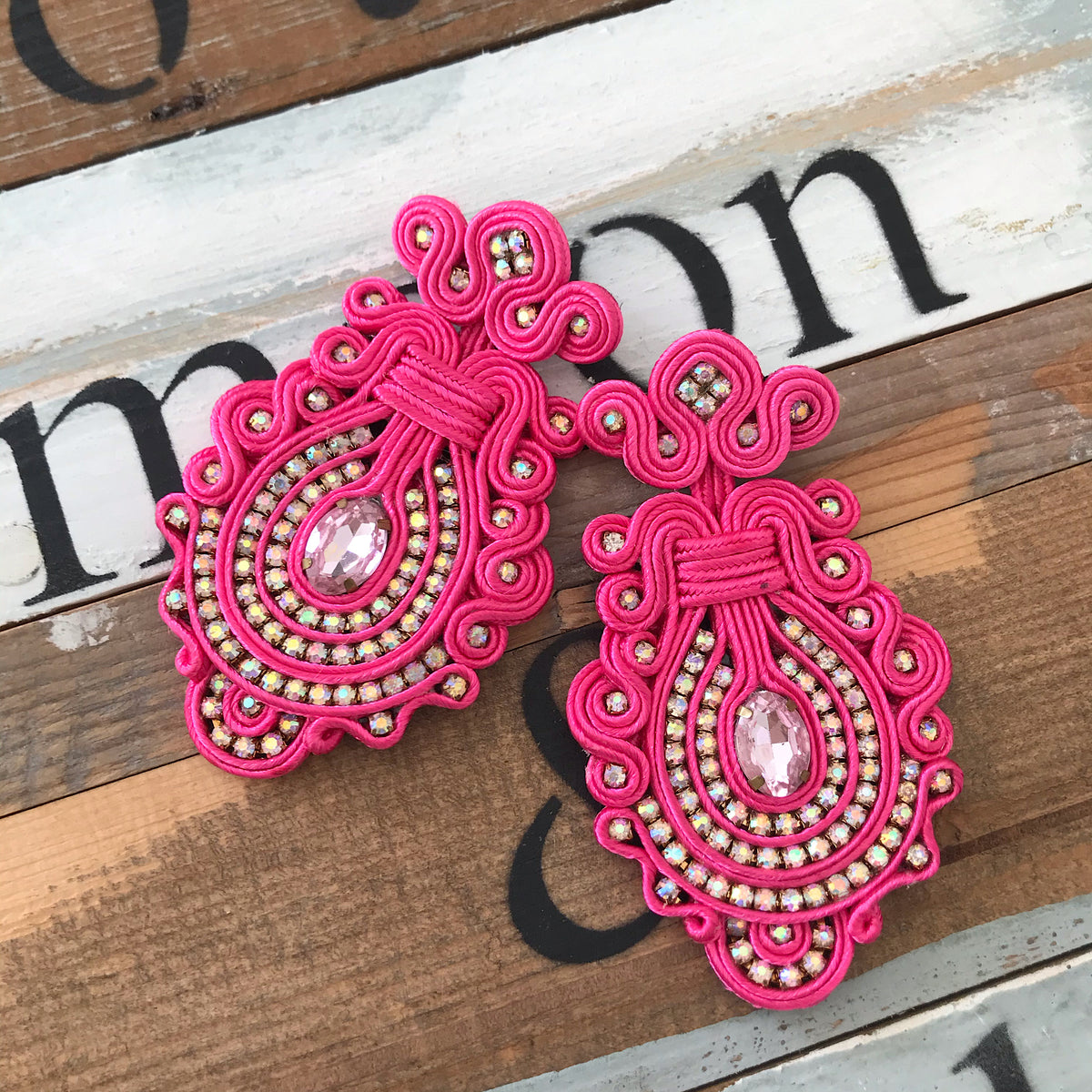 Aretes soutache Big Drops fucsia
