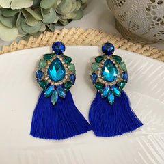 Aretes circones azul turquesa verde con flecos