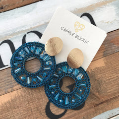 Aretes hilandera rueda azul cobalto