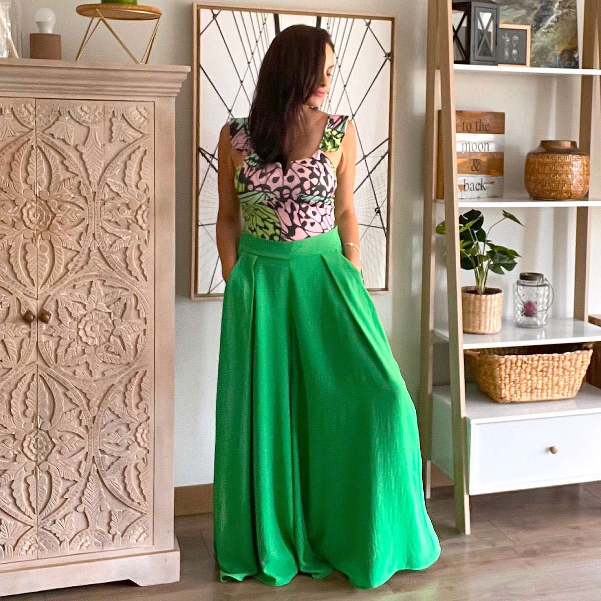 Pantalón palazo Camile verde mediano