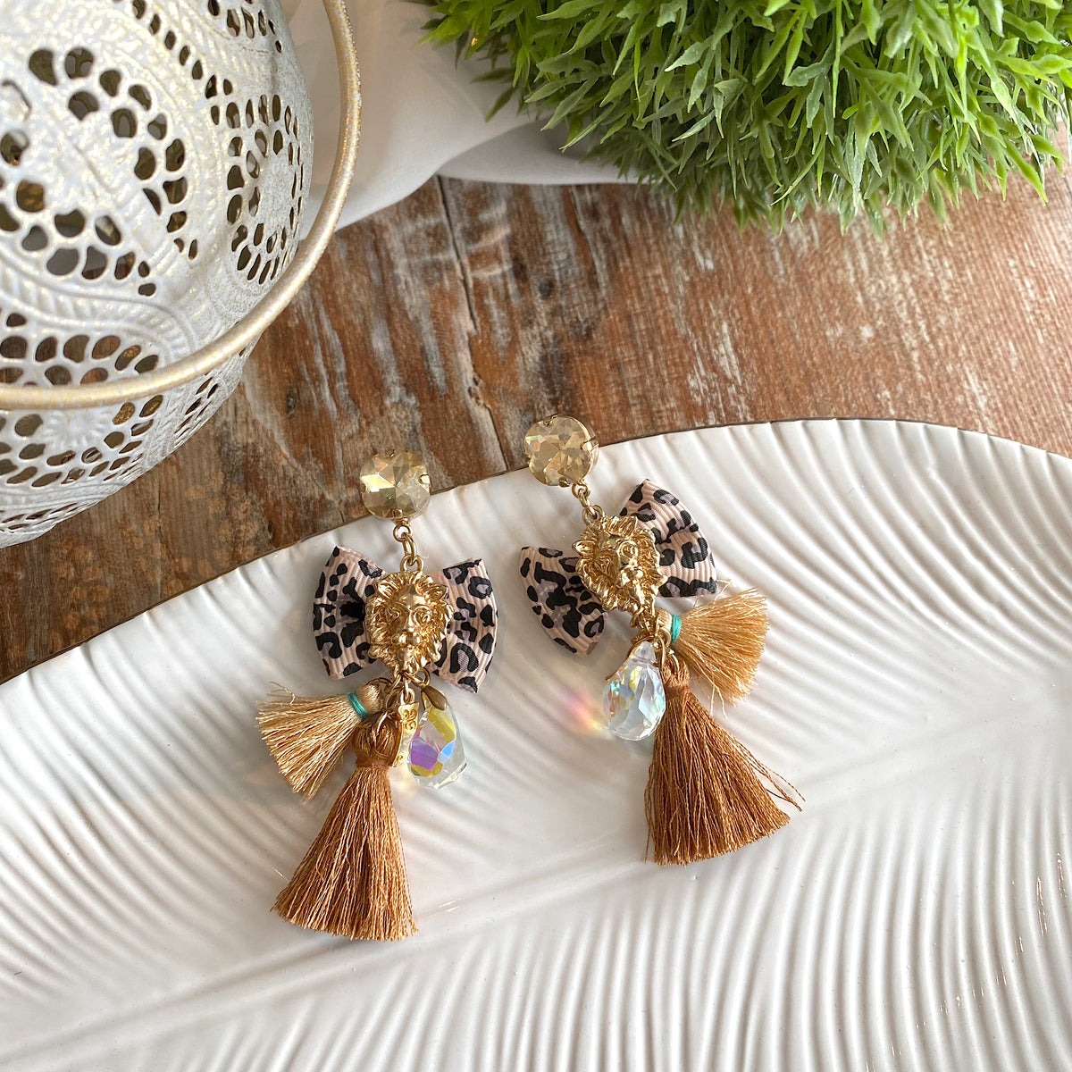 Aretes lazo animal print nude